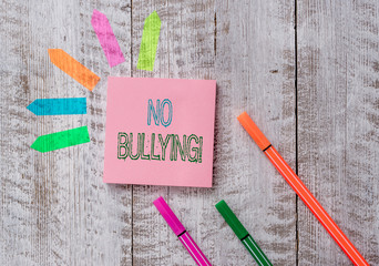 Text sign showing No Bullying. Business photo text stop aggressive behavior among children power...