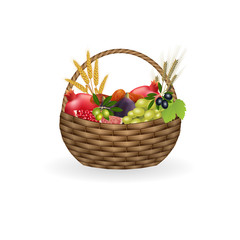 Shavuot basket with a seven species of Israel. Without a background, isolated