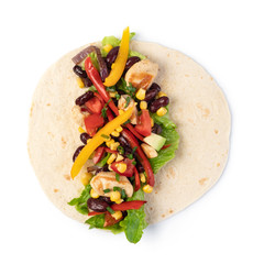 burrito with vegetables and tortilla,