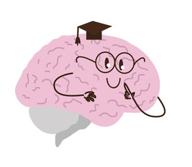 Funny brain is looking for an answer on a white background. 