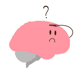 Funny brain is looking for an answer on a white background. Vector illustration.