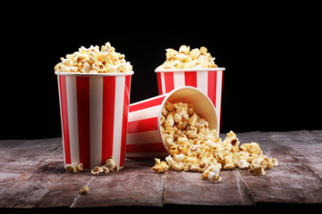 Cinema concept with popcorn. sweet and salty popcorn