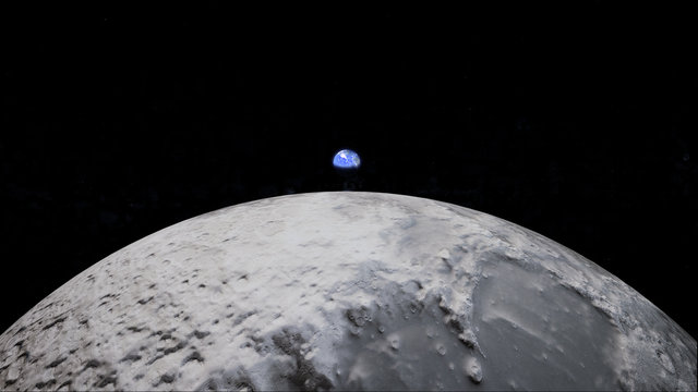 Earth rise from the moon. Clip contains earth and the moon. Inspired by Apollo 8 footage. 3D illustration