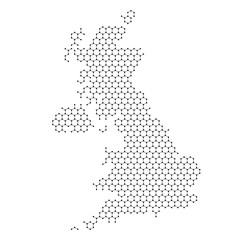Obraz premium United Kingdom map from abstract futuristic hexagonal shapes, lines, points black, in the form of honeycomb or molecular structure. Vector illustration.