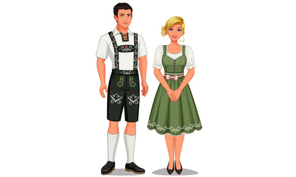 Vector illustration of German couple in their traditional costume