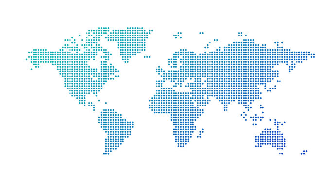 World map dotted style, vector illustration isolated on white background.