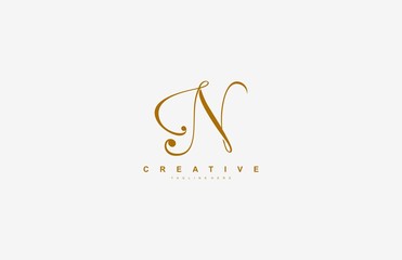 Initial N Letter Linked Beauty Script Signature Logotype