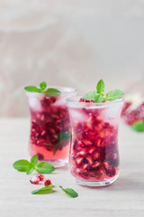 Pomegranate mint sangria. Selective focus, space for text.