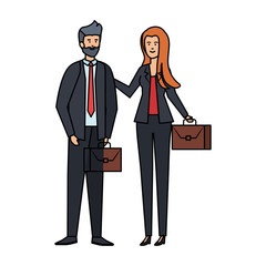 young business couple with portfolio characters