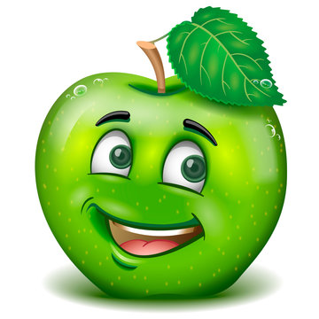 Cartoon mascot green apple smiling. Vector isolated Stock Vector | Adobe  Stock
