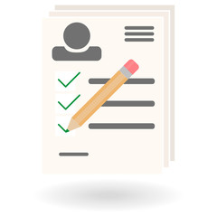 job resume flat icon with approved points and pencil