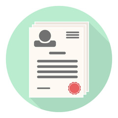 job resume flat icon with approved stamp