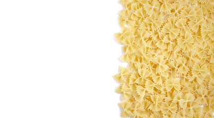 Italian uncooked pasta. Raw farfalle. Healthy food. Italian dishes.