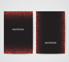  Set of dark banners with red falling dust particles. Abstract background