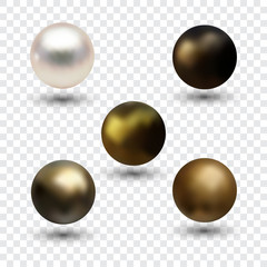  Set of pearls with shadow on gray background
