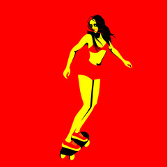 Young girl, in sportswear on a longboard, skateboard.