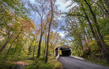 Historic Covered Bridge in rural Pennsylvania during Autumn