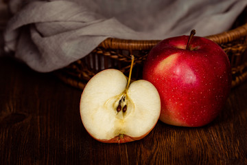 Red apples on a dark background