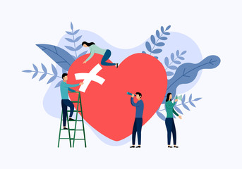 Valentine's day concept, teamwork, big heart, business concept vector illustration