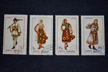 Old postage stamp on the table