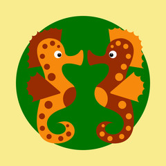 Cute cartoon orange seahorse. Isolated vector illustration.