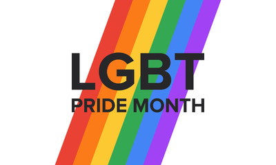 LGBT Pride Month in June. Lesbian Gay Bisexual Transgender. Celebrated annual. LGBT flag. Rainbow love concept. Human rights and tolerance. Poster, card, banner and background. Vector ilustration