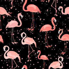 Seamless pattern with pink flamingo