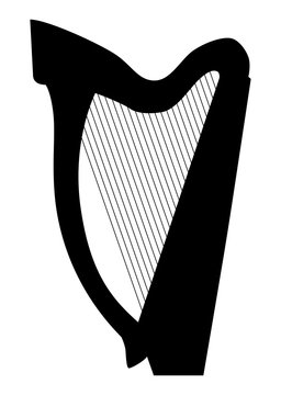 Illustration noire de harpe sur fond blanc
