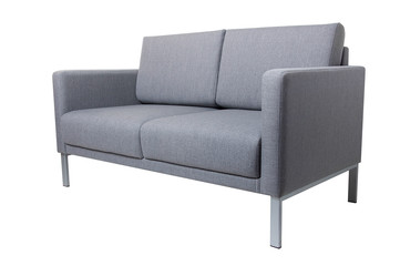 Modern grey fabric sofa isolated on white background.
