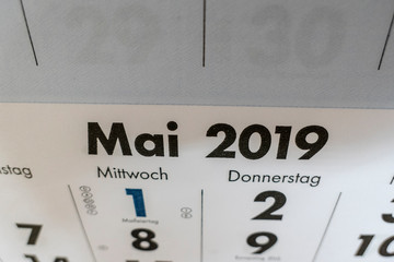 Calendar with the focus on May 2019 with the text Wednesday and Thursday