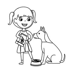 cute little girl with puppy and food bag