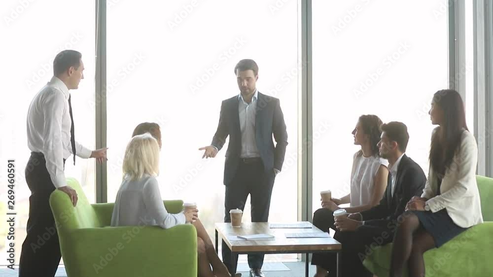 Canvas Prints Leader talking to team employees consulting clients group at meeting