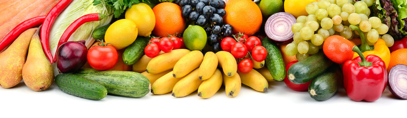 Ripe fruits and vegetables isolated on white