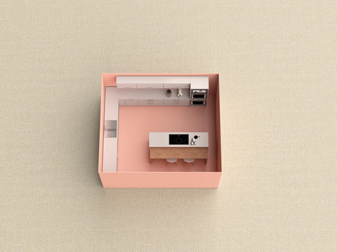 D rendering, Miniature kitchen in a box
