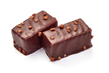 Chocolate sweets, close-up, isolated on white background