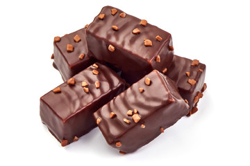 Chocolate sweets, close-up, isolated on white background