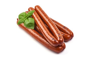 Grilled bratwurst Pork Sausages, close-up, isolated on white background