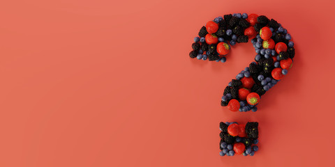 Fruits of the forest question mark, ultra realistic 3d rendering