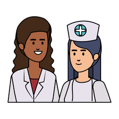 professionals female doctor and nurse characters