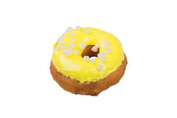 Donut with yellow glaze isolated on white background