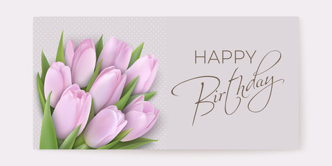 Happy birthday card with delicate pink tulips