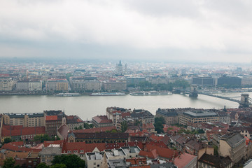 Budapest, Hungary. View of the city in cloudy weather from the tower of the Cathedral of St....