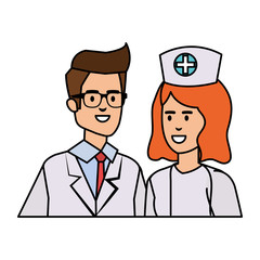 couple of professionals doctor and nurse characters