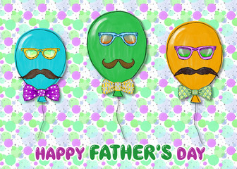 Father's day greeting card with balloons, mustache and bow ties