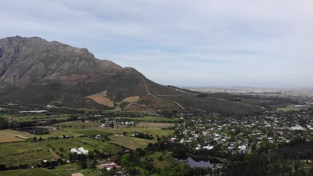 Aerial drone footage of Stellenbosch Town, South Africa
