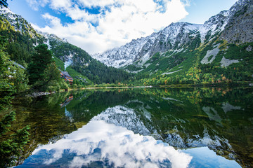 Fototapeta na wymiar slovakia Tatra mountain lakes in misty weather