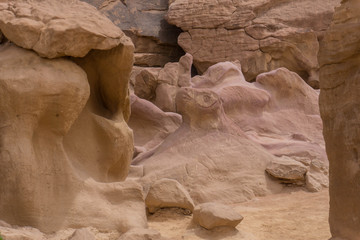 Ancient rock sculpture in Wadi Rum desert, Jordan