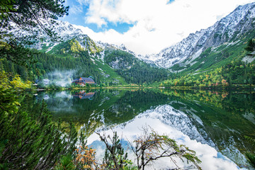 Fototapeta na wymiar slovakia Tatra mountain lakes in misty weather