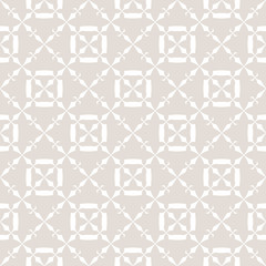 Subtle white and beige abstract geometric seamless pattern with floral grid