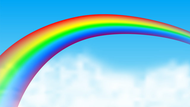 Rainbow on cloud sky background. Vector illustration.